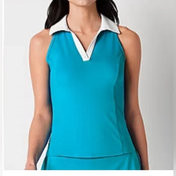 Sleeveless Racerback Polo Tank Top. - Picture 1 of 7
